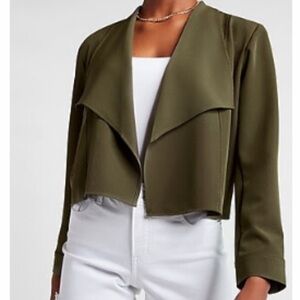 Express Draped Front Jacket in Olive Green